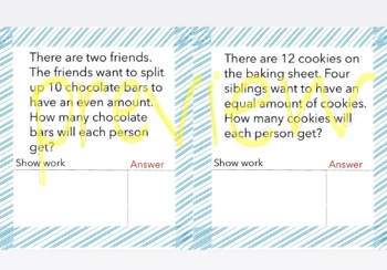 Preview of 10 EDITABLE DIVISION TASK CARDS / FLASCARDS / WORD PROBLEMS / WORK SPACE INCLUDE