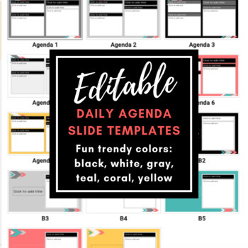 Preview of EDITABLE Daily Agenda Slide Templates #1