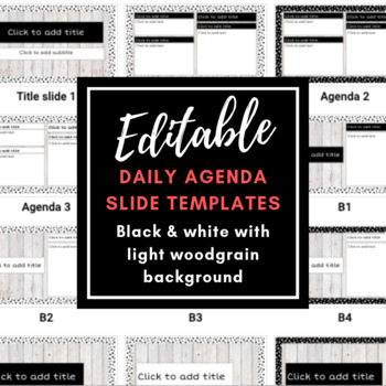 Preview of EDITABLE Daily Agenda Template: Black and White Dots w/ Wood Background