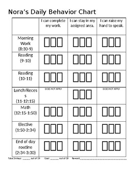 Individual Behavior Chart First Grade