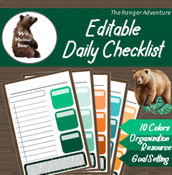 Preview of EDITABLE Daily Checklist: Written Organiser, Goals, Self Reflection, Teacher Aid