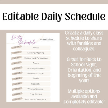 Preview of EDITABLE Daily Class Schedule