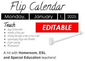 Preview of EDITABLE Daily Flip Calendar - Teach proper capitals and punctuation