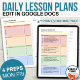 EDITABLE Daily Lesson Plan Template for Google Docs, 4 Sub