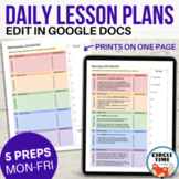 EDITABLE Daily Lesson Plan Template for Google Docs, 5 Sub