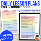 EDITABLE Daily Lesson Plan Template for Google Docs, 7 Subject Printable Planner