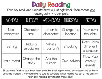 Preview of EDITABLE: Daily Reading Choice Bard