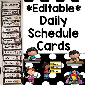 EDITABLE Daily Schedule Cards- black and white by Mrs Davidson's Resources
