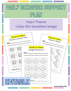 Preview of EDITABLE Daily Student Behavioral Support Charts and Incentive Plans- Food Theme