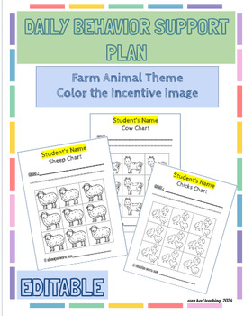 Preview of EDITABLE Daily Student Behavioral Support Charts and Plans- Farm Animals Theme