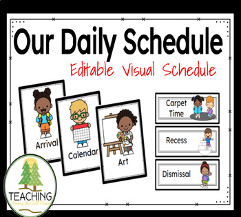 Preview of EDITABLE Daily Visual Schedule Cards - Colour and BW Versions