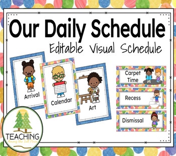 Preview of EDITABLE Daily Visual Schedule Cards - Eric Carle Inspired Backgrounds