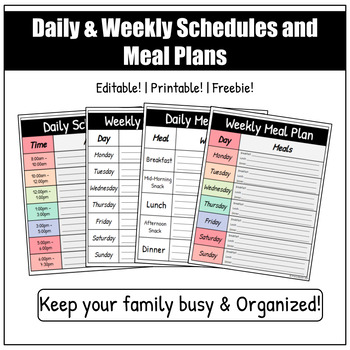 Preview of EDITABLE Daily & Weekly Schedules and Meal Planners | FREEBIE!