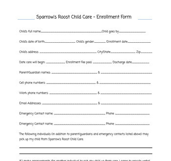 Preview of EDITABLE Daycare Enrollment Form