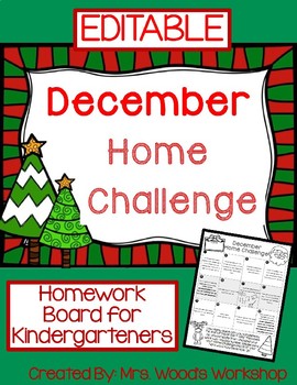 Preview of EDITABLE December Homework Board for Kindergarten