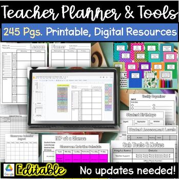 Preview of EDITABLE Digital Printable Teacher Planner Classroom Forms Organizers Google