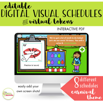 Preview of EDITABLE Digital Visual Schedules with Tokens - Balloons and Games