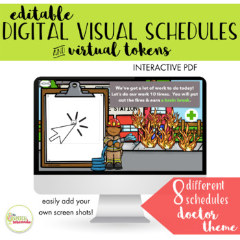 Preview of EDITABLE Digital Visual Schedules with Tokens - FireFighter