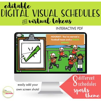 Preview of EDITABLE Digital Visual Schedules with Tokens - Football