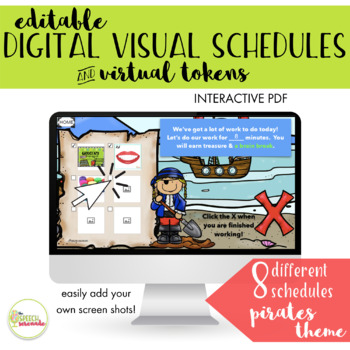 Preview of EDITABLE Digital Visual Schedules with Tokens - Pirates