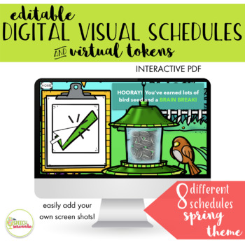 Preview of EDITABLE Digital Visual Schedules with Tokens - Spring Garden