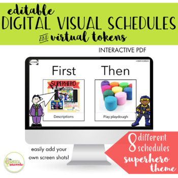 Preview of EDITABLE Digital Visual Schedules with Tokens - Superhero