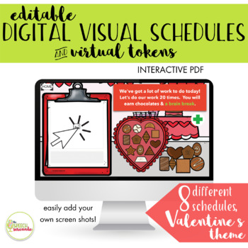 Preview of EDITABLE Digital Visual Schedules with Tokens - Valentine's Day
