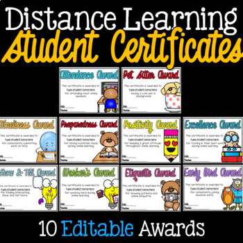 Preview of EDITABLE Distance Learning Certificates