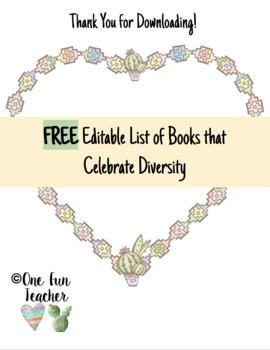 Preview of EDITABLE Diversity Book List