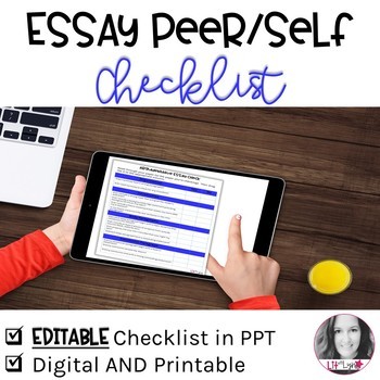 Preview of EDITABLE ESSAY PEER | SELF CHECKLIST- DIGITAL & PRINTABLE | DISTANCE LEARNING