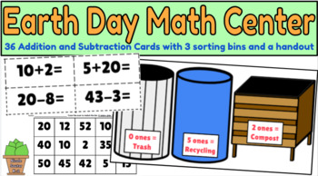 Preview of EDITABLE Earth Day Math Center Addition and Subtraction Facts 1st Grade