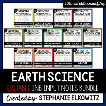 Preview of EDITABLE Earth Science Interactive Notebook Input Notes Bundle