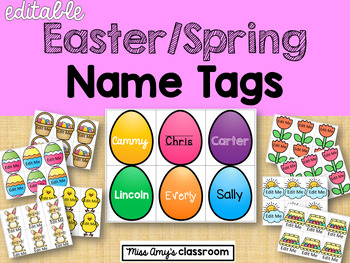 Preview of EDITABLE Easter Nametags - Spring Nametags - Spring Bulletin Board, Easter Gifts