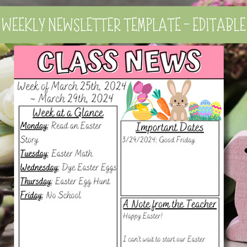 Preview of EDITABLE Easter Weekly Newsletter Canva Template