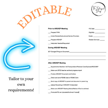 Preview of EDITABLE Educational Diagnostician ARD/IEP Meeting Checklist