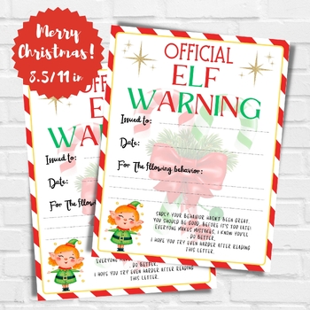 EDITABLE Elf Warning, Girl Elf Behaviour Letter, Elf Naughty Letter Elf ...
