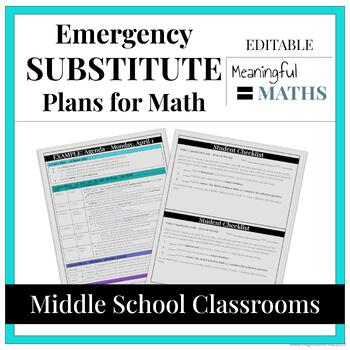 Preview of EDITABLE Emergency Substitute Plans - MATH