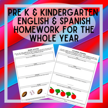 Preview of EDITABLE Entire YEAR of Homework in English & Spanish for PreK & Kindergarten