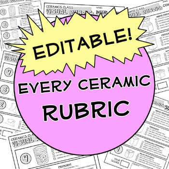 Preview of EDITABLE! Every editable rubric needed for a entire Ceramics Program!
