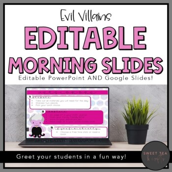 Preview of EDITABLE Evil Villains Morning and Task PowerPoint Slides AND Google Slides