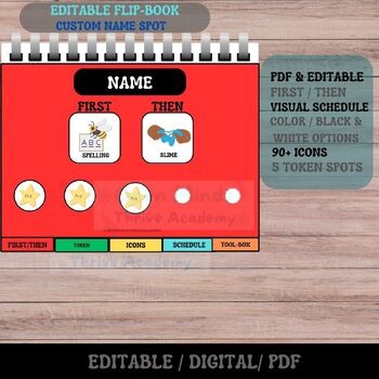 Preview of EDITABLE FLIP-BOOK Template. Horizontal Visual Schedule.Tokens& 90+ Pic Cards.
