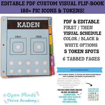 Preview of EDITABLE FLIPBOOK Template Visual First/Then.Communication Adhd/Autism 180+pecs
