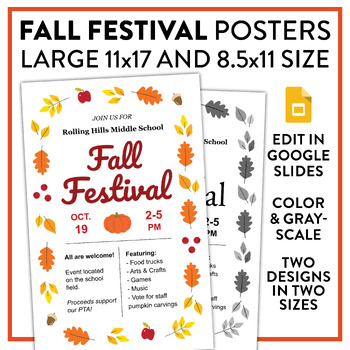 Preview of EDITABLE Fall Festival Event Posters: 11x17 Tabloid and 8.5x11 Letter Sizes