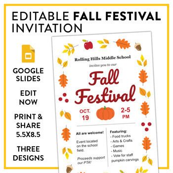 Preview of EDITABLE Fall Festival Flyer: 3 designs in two sizes!