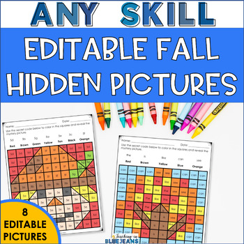 Preview of EDITABLE Fall Hidden Picture Puzzles - Autumn & Thanksgiving Mystery Pictures