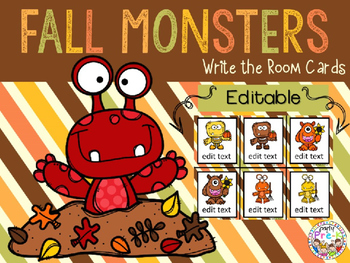 Preview of EDITABLE Fall Monsters Write the Room Cards