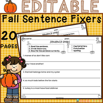 Preview of EDITABLE Fall Sentence Fixers