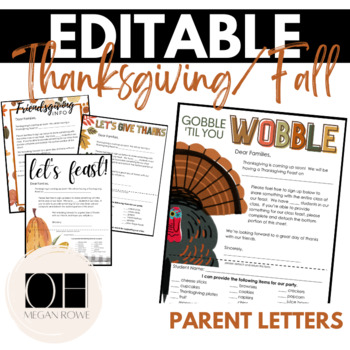 Preview of EDITABLE Fall/Thanksgiving Parent Letter | Classroom Party 