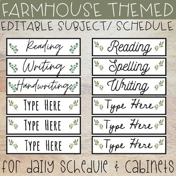 Preview of EDITABLE Farmhouse Labels for Subjects - Schedule - Months of the Year Bundle