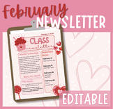 EDITABLE February Classroom Newsletter Template Valentine's Day